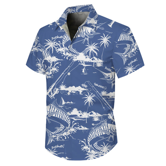 Deep Sea Marlin Fishing Hawaiian Shirt for Men & Women Blue Aloha