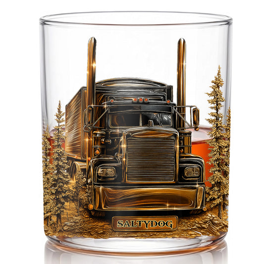 Personalized Semi-Truck Whiskey Glass - Custom Trucker Gift