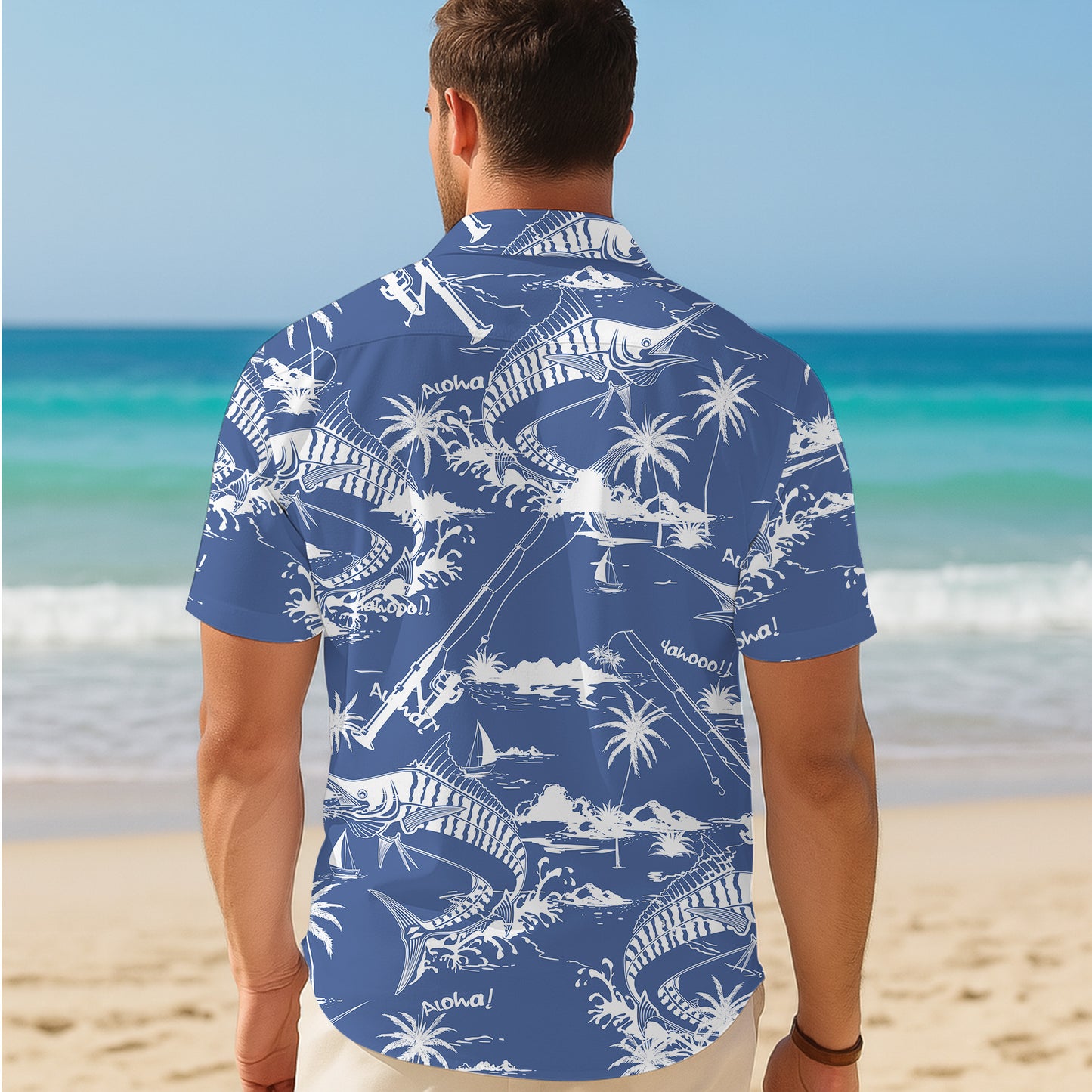 Deep Sea Marlin Fishing Hawaiian Shirt for Men & Women Blue Aloha