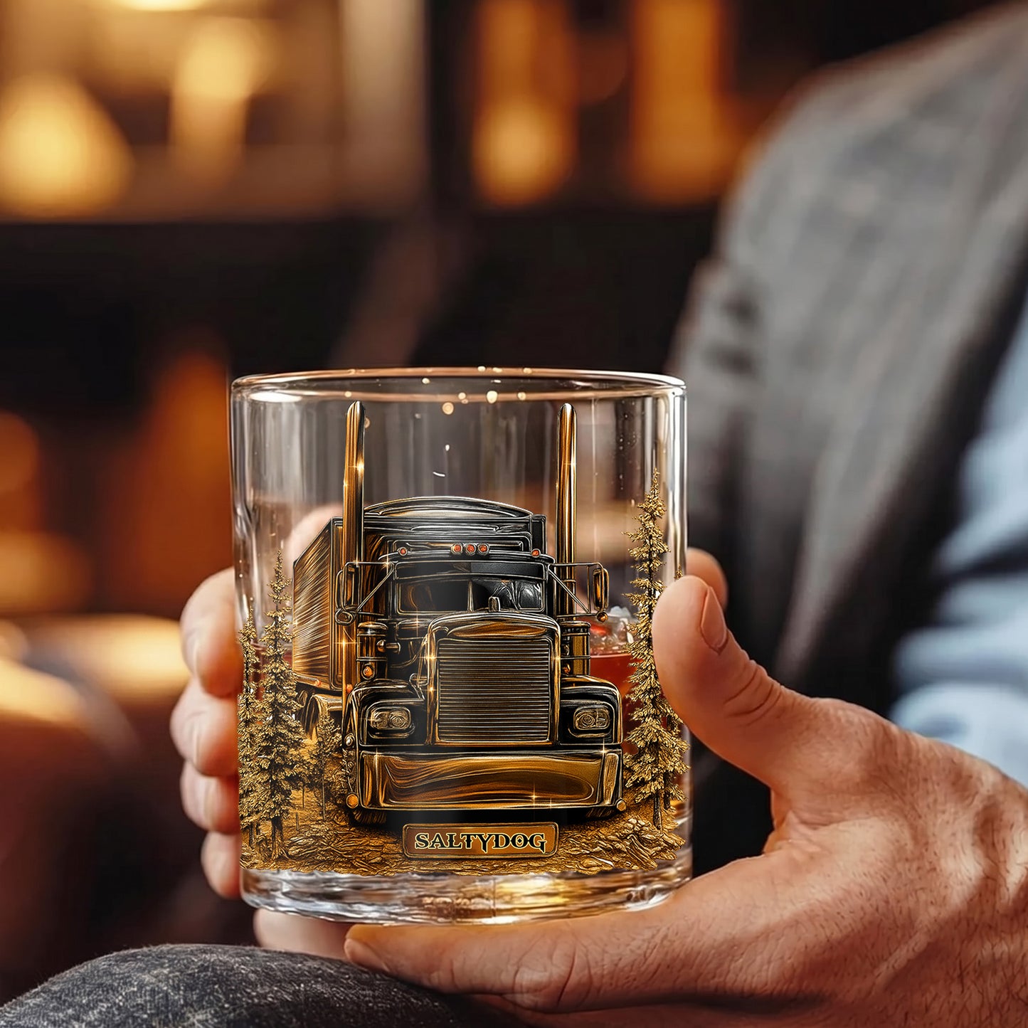 Personalized Semi-Truck Whiskey Glass - Custom Trucker Gift