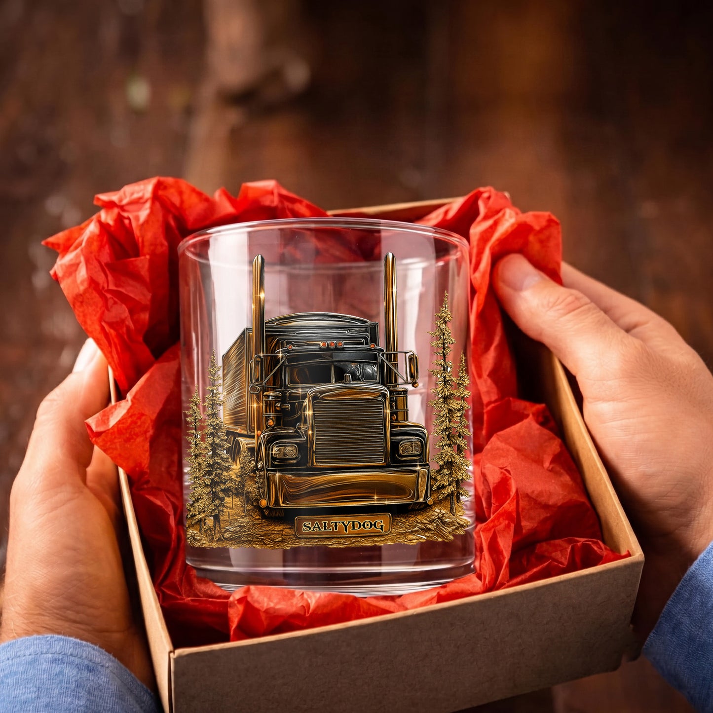 Personalized Semi-Truck Whiskey Glass - Custom Trucker Gift