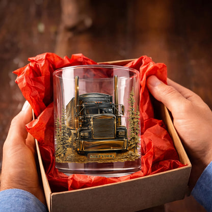 Personalized Semi-Truck Whiskey Glass - Custom Trucker Gift