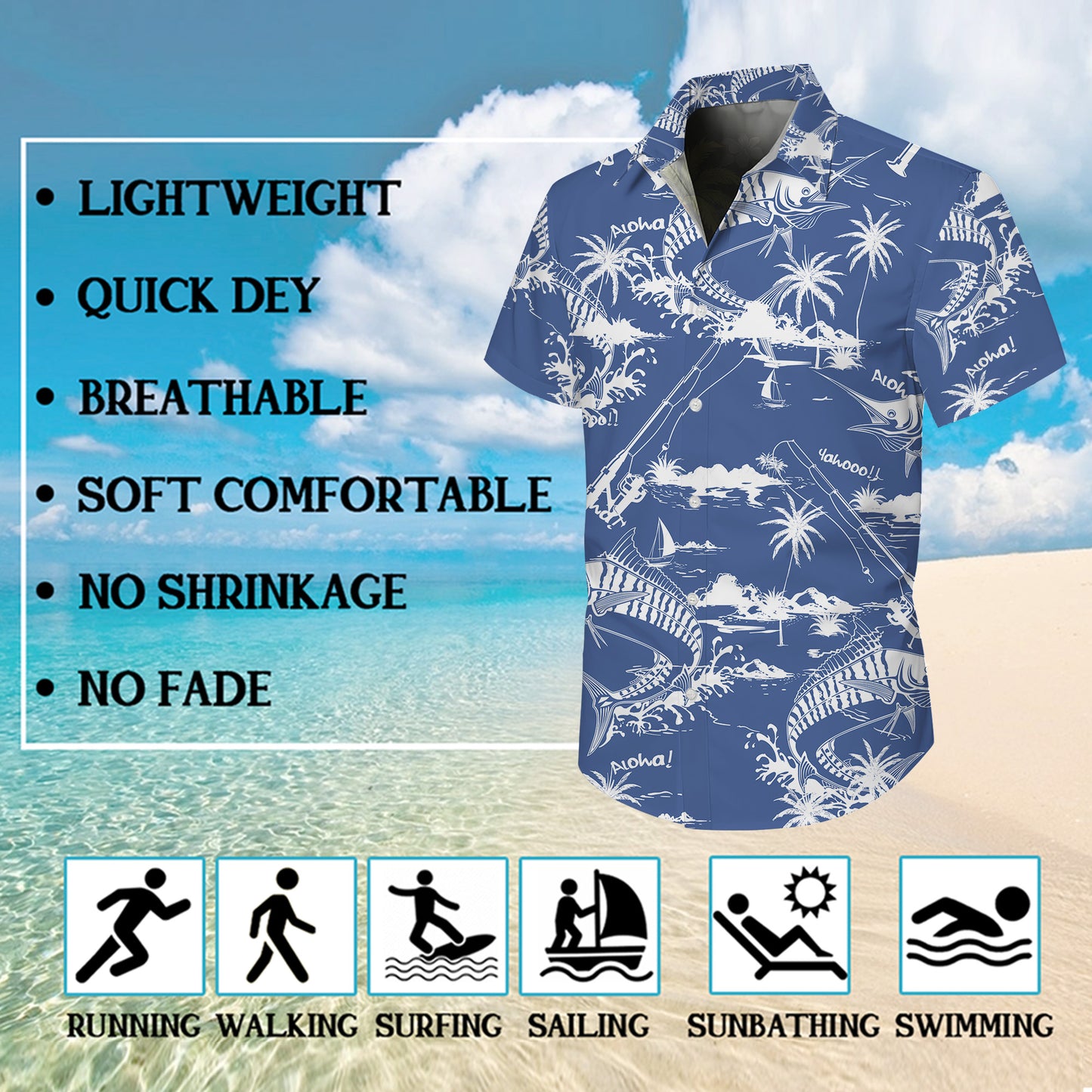 Deep Sea Marlin Fishing Hawaiian Shirt for Men & Women Blue Aloha