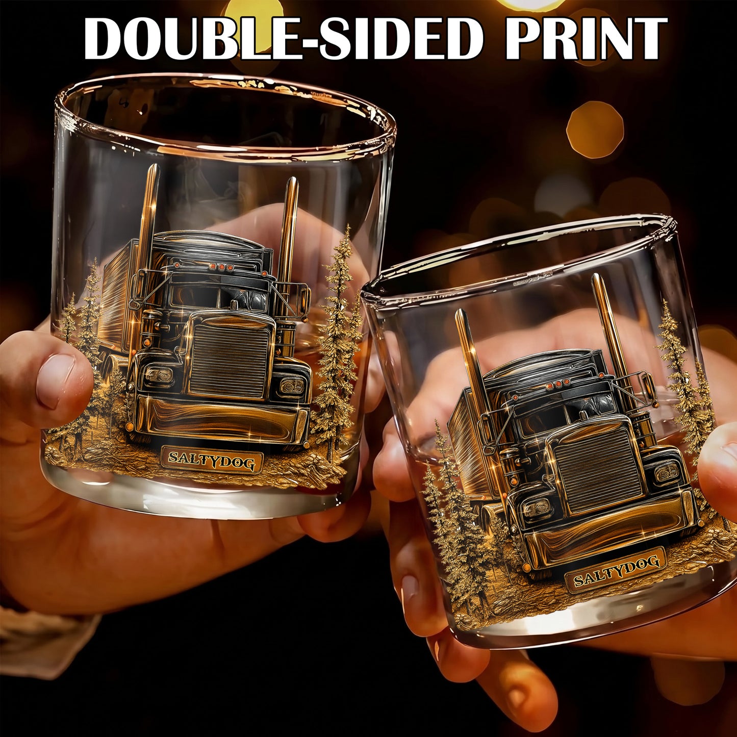 Personalized Semi-Truck Whiskey Glass - Custom Trucker Gift