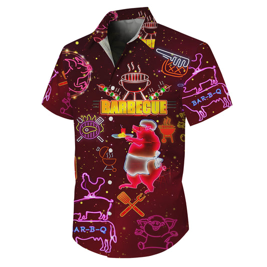 Neon BBQ Grilling Hawaiian Shirt for Men & Women Summer Barbecue Aloha