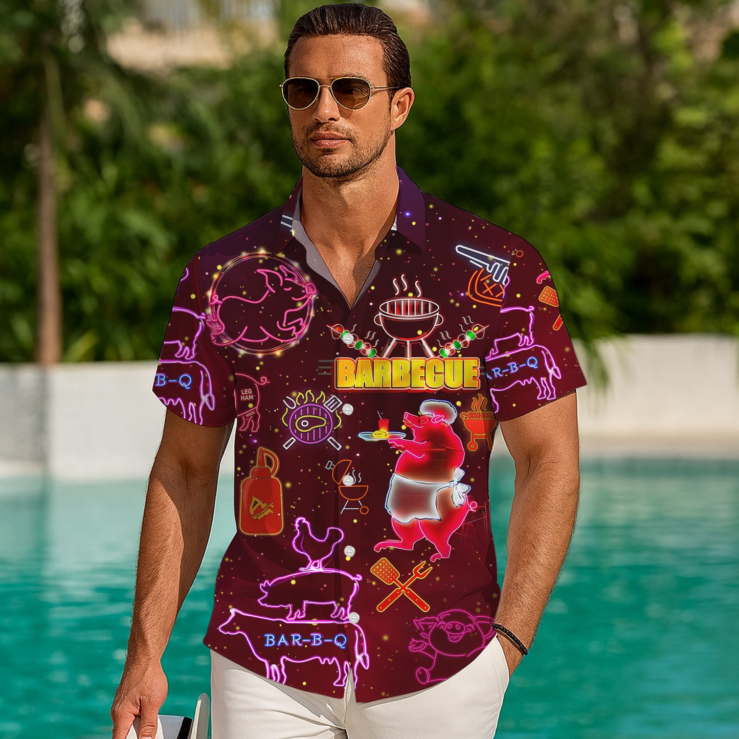 Neon BBQ Grilling Hawaiian Shirt for Men & Women Summer Barbecue Aloha