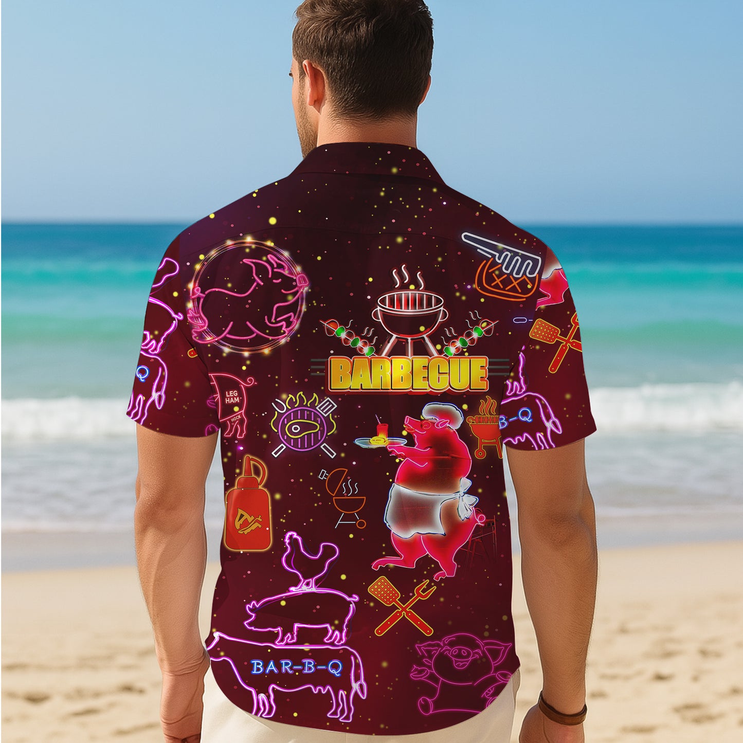 Neon BBQ Grilling Hawaiian Shirt for Men & Women Summer Barbecue Aloha