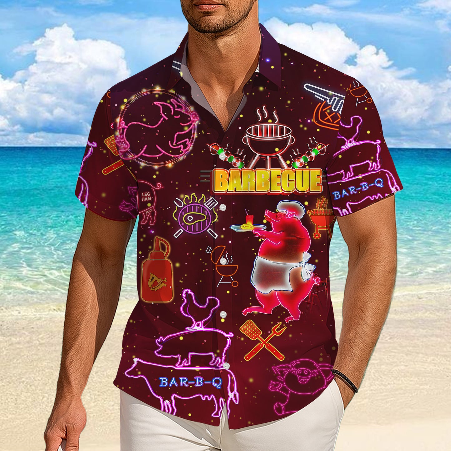 Neon BBQ Grilling Hawaiian Shirt for Men & Women Summer Barbecue Aloha