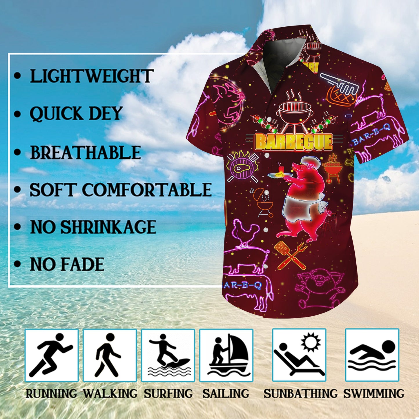 Neon BBQ Grilling Hawaiian Shirt for Men & Women Summer Barbecue Aloha