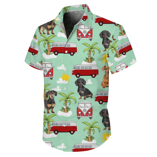 Dachshund Dog & Vintage Camper Hawaiian Shirt for Men & Women Tropical Aloha