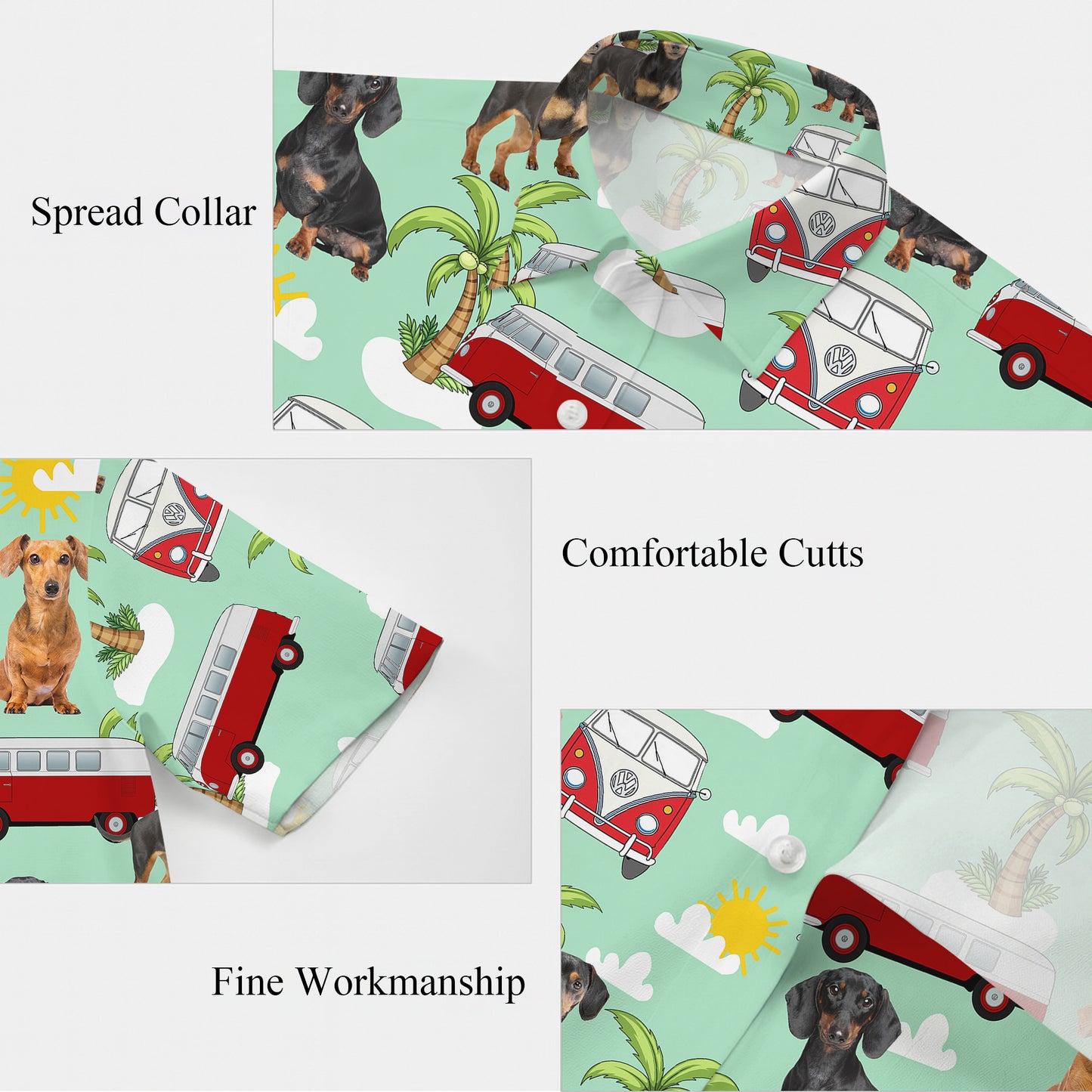 Dachshund Dog & Vintage Camper Hawaiian Shirt for Men & Women Tropical Aloha