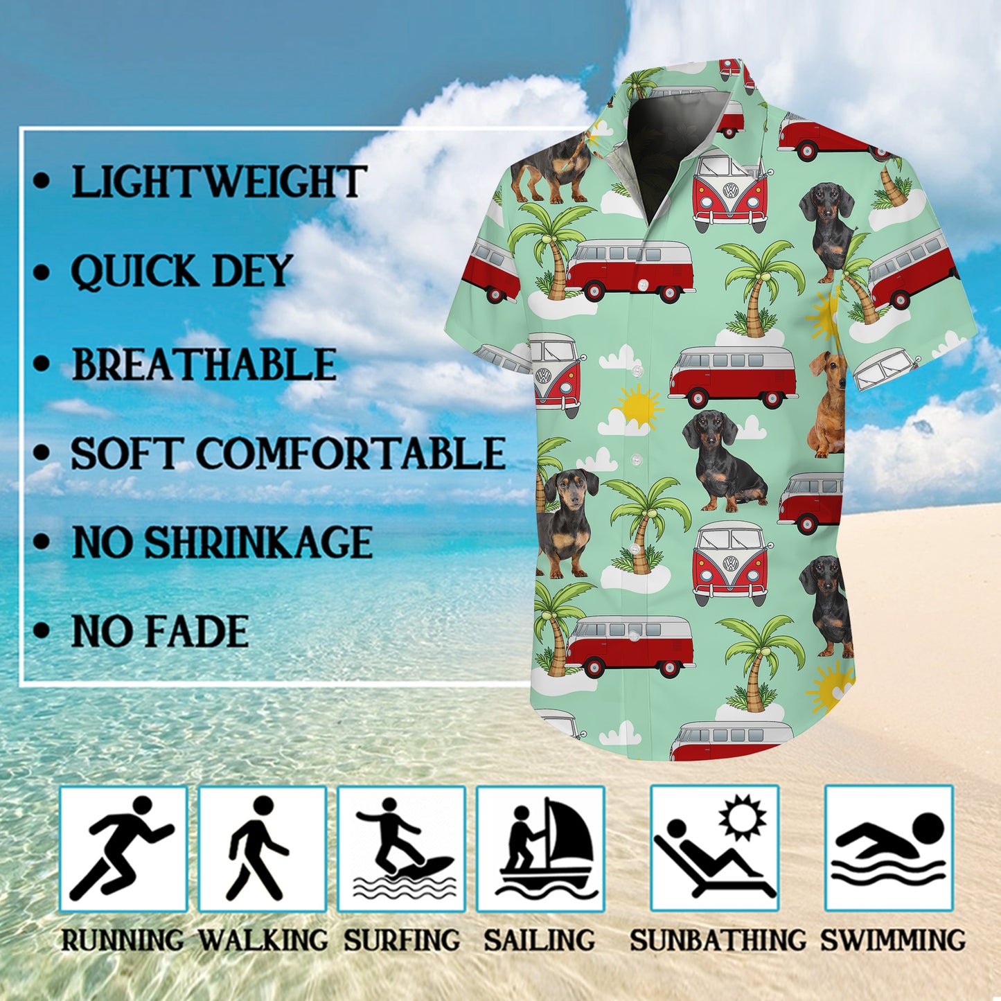 Dachshund Dog & Vintage Camper Hawaiian Shirt for Men & Women Tropical Aloha
