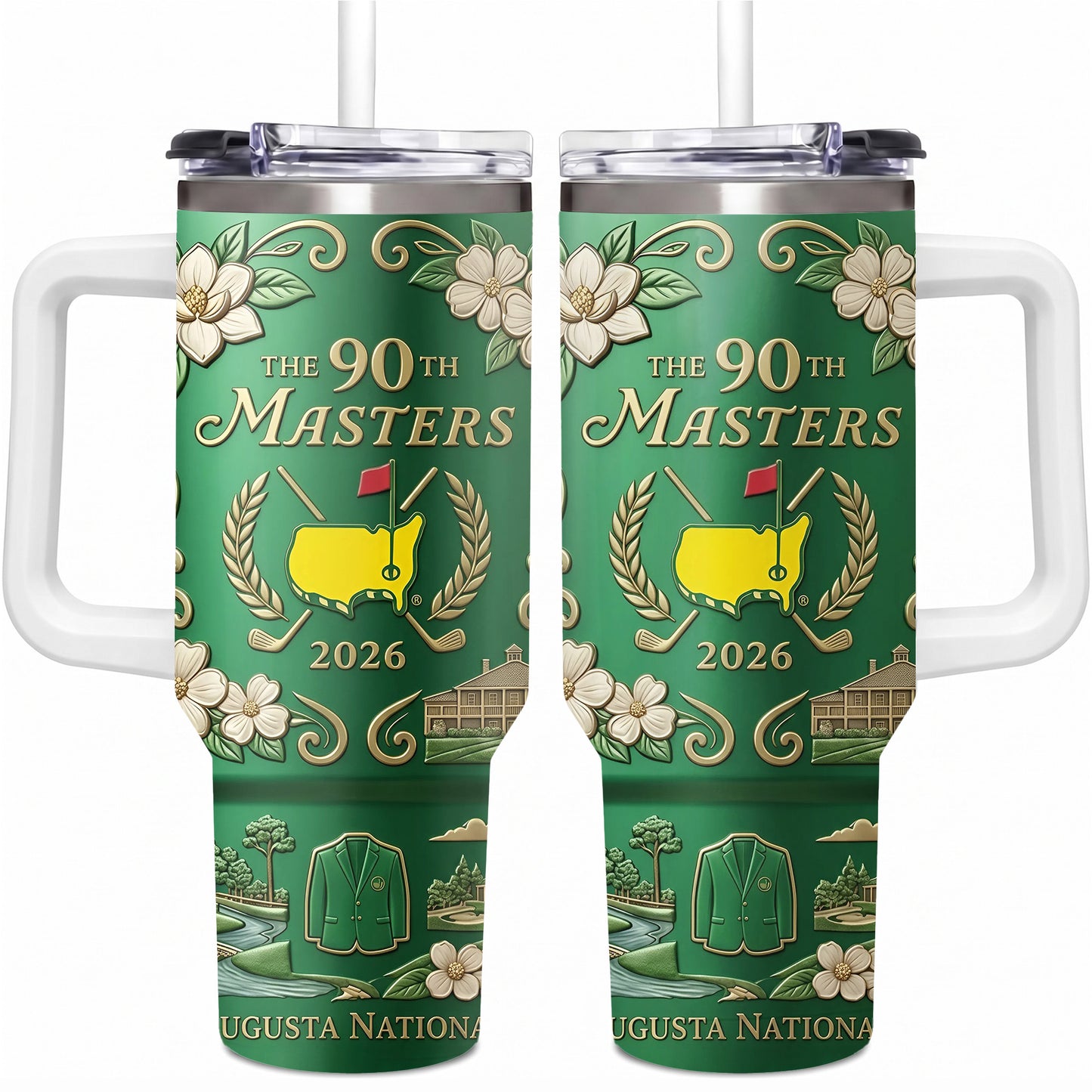 2026 Golf Tournament 40oz Tumbler with Handle, Green Jacket Augusta Map Insulated Cup, The 90th Masters Commemorative Gift for Golfers