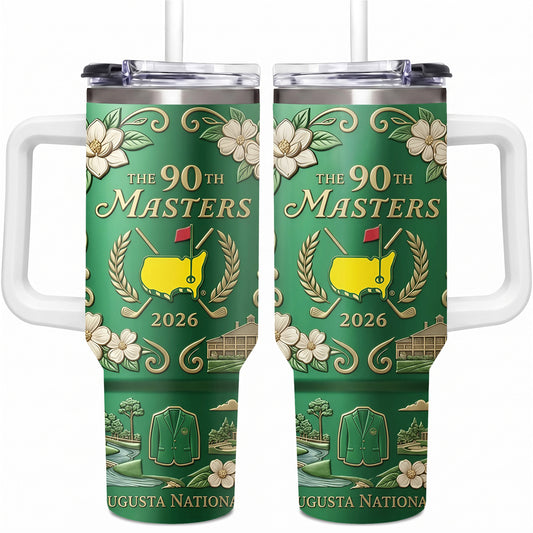 2026 Golf Tournament 40oz Tumbler with Handle, Green Jacket Augusta Map Insulated Cup, The 90th Masters Commemorative Gift for Golfers