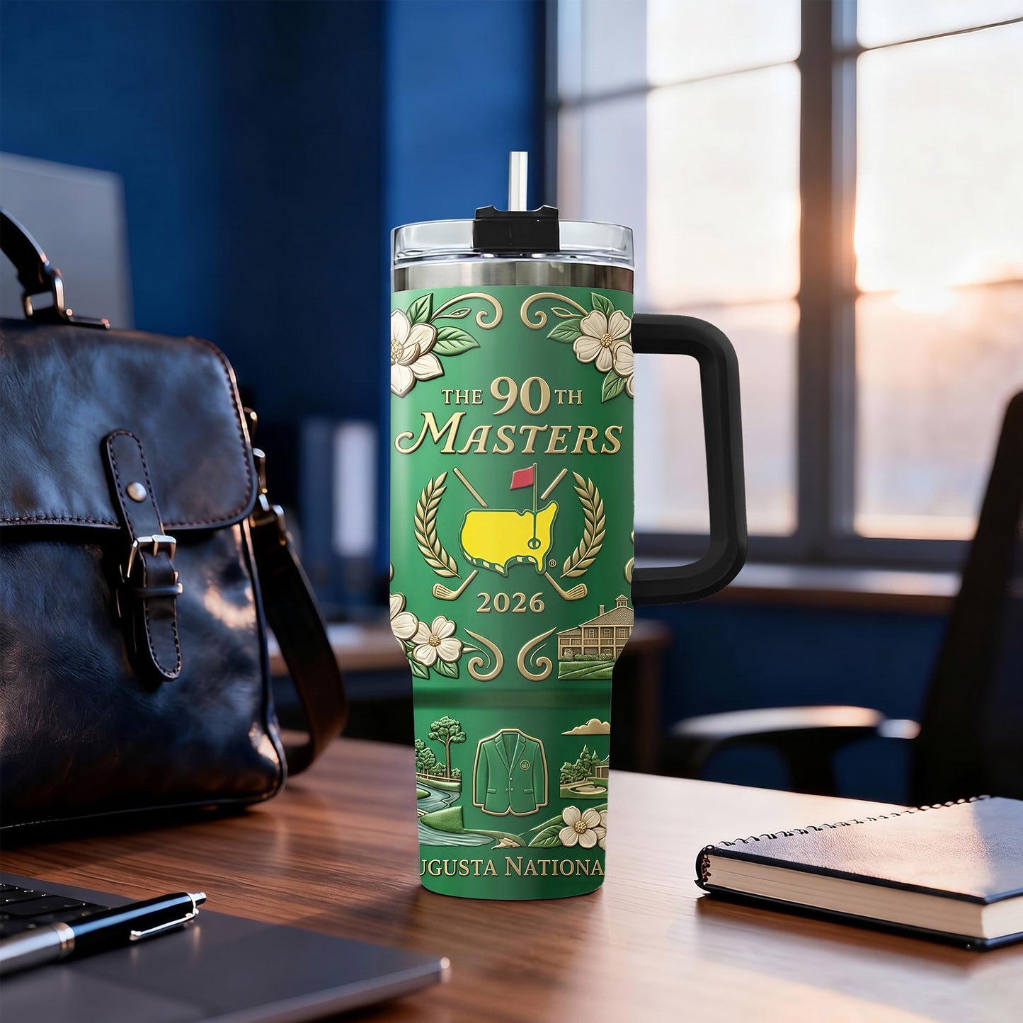 2026 Golf Tournament 40oz Tumbler with Handle, Green Jacket Augusta Map Insulated Cup, The 90th Masters Commemorative Gift for Golfers