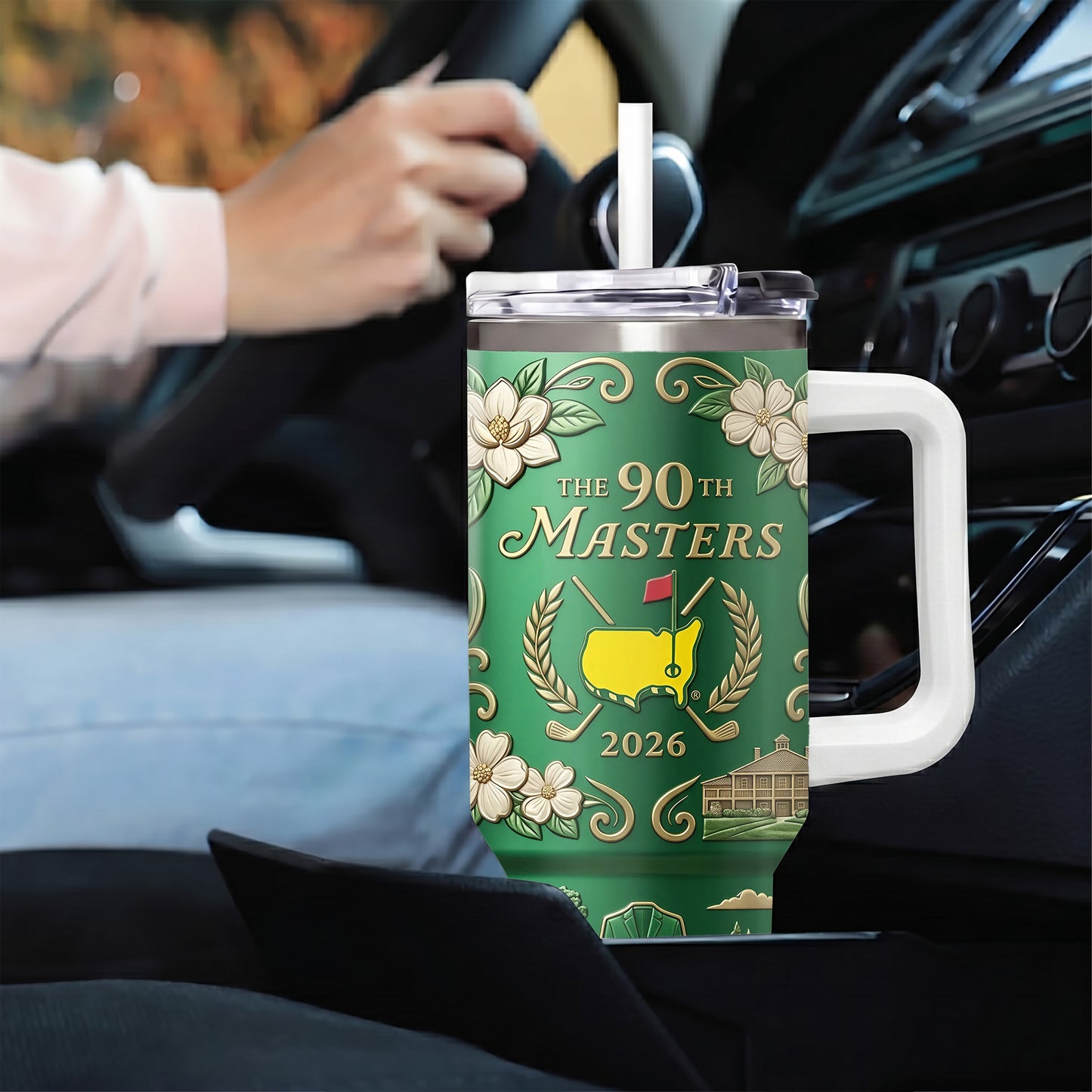 2026 Golf Tournament 40oz Tumbler with Handle, Green Jacket Augusta Map Insulated Cup, The 90th Masters Commemorative Gift for Golfers
