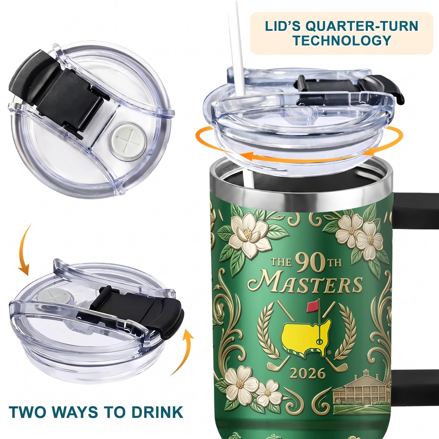 2026 Golf Tournament 40oz Tumbler with Handle, Green Jacket Augusta Map Insulated Cup, The 90th Masters Commemorative Gift for Golfers