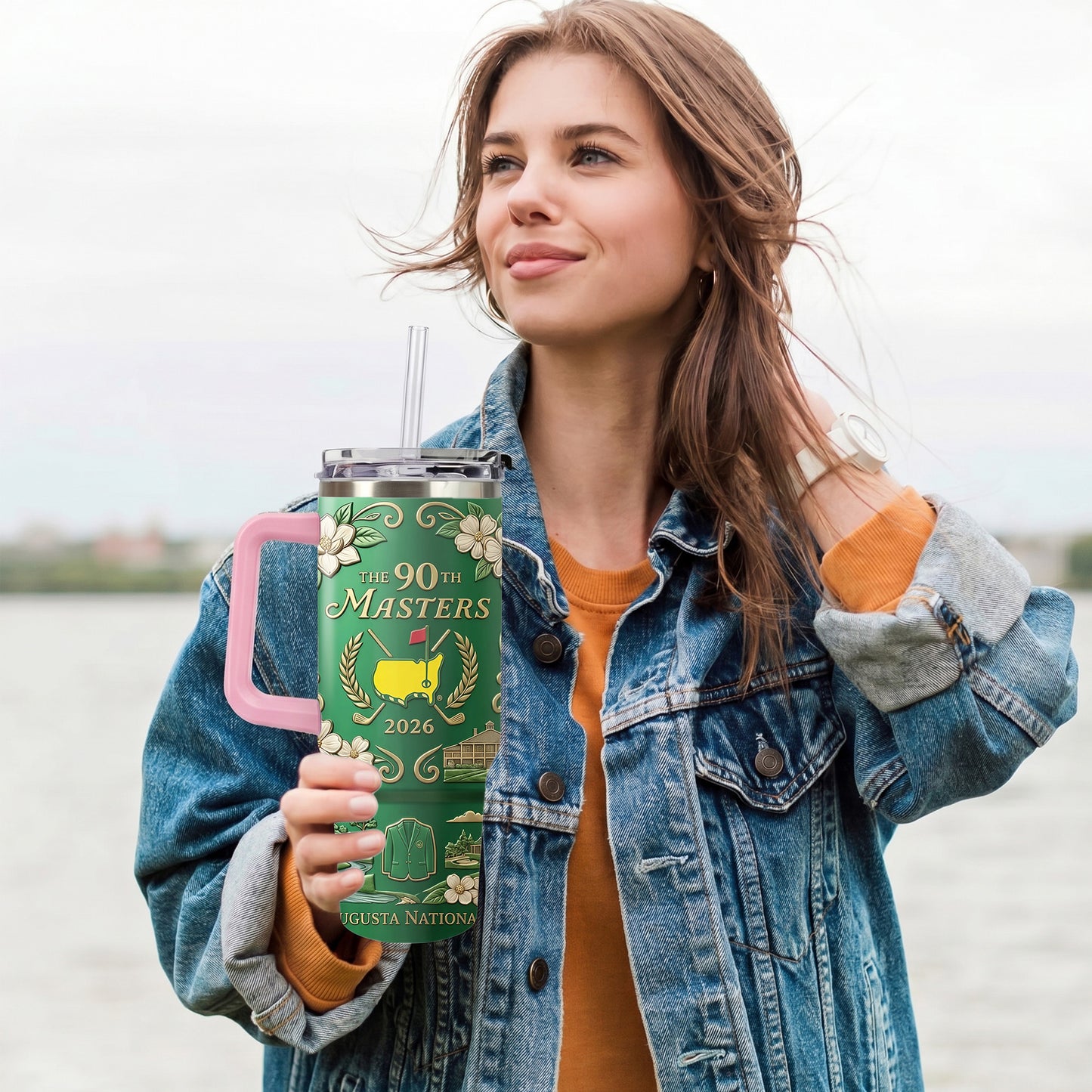 2026 Golf Tournament 40oz Tumbler with Handle, Green Jacket Augusta Map Insulated Cup, The 90th Masters Commemorative Gift for Golfers