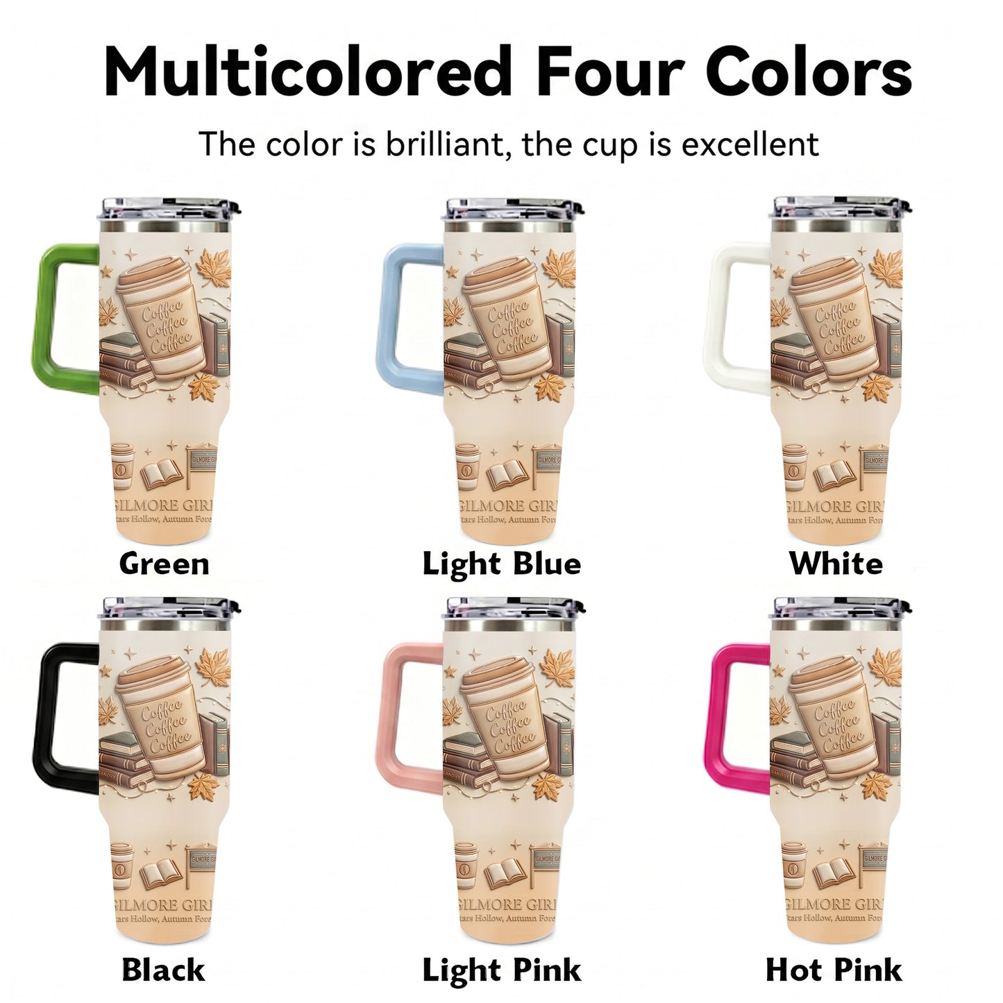 Stars Hollow Autumn Gilmore Girls Inspired 40oz Tumbler with Handle, Coffee Coffee Coffee 3D Embossed Fall Travel Cup