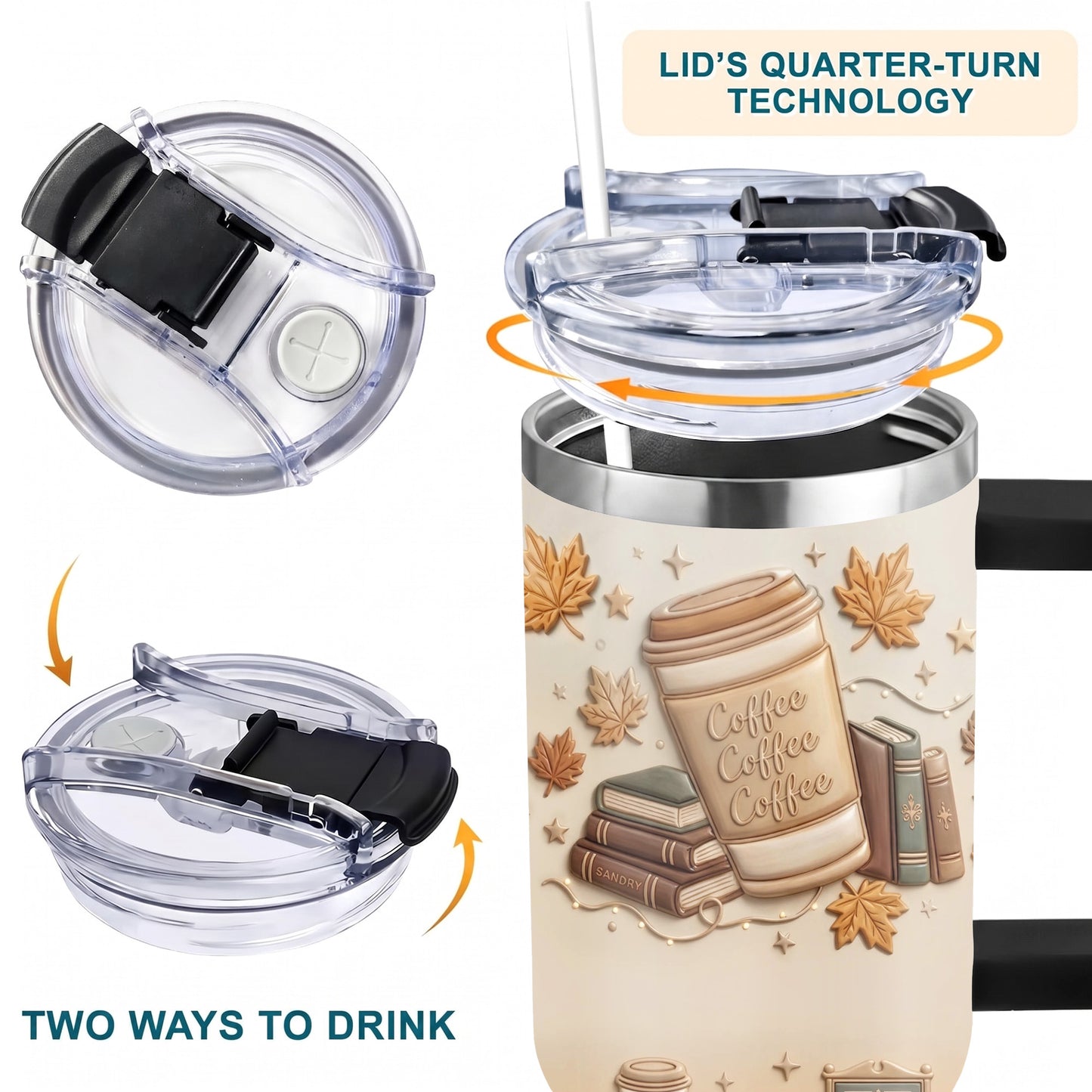 Stars Hollow Autumn Gilmore Girls Inspired 40oz Tumbler with Handle, Coffee Coffee Coffee 3D Embossed Fall Travel Cup