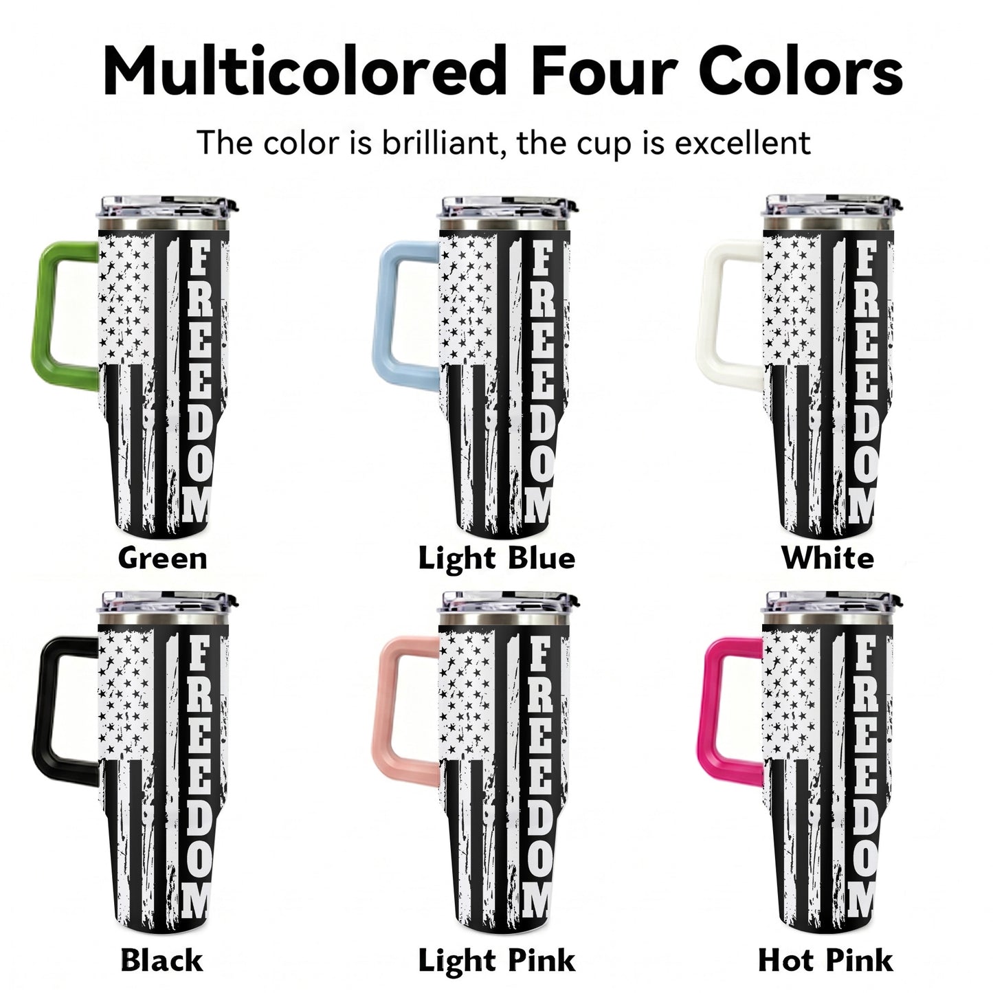 Freedom Eagle American Flag 40oz Tumbler with Handle Patriotic Stainless Steel Travel Mug with Straw