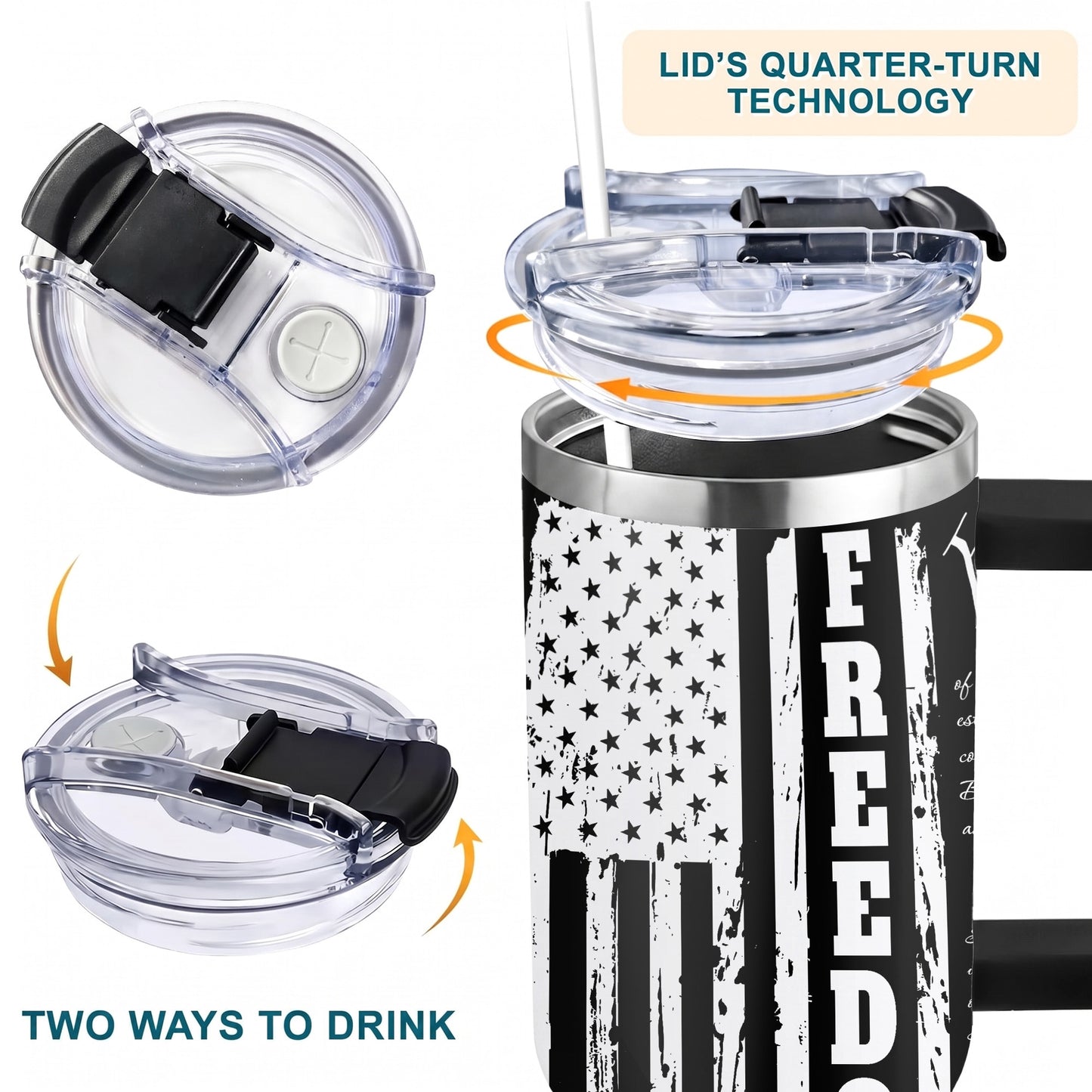 Freedom Eagle American Flag 40oz Tumbler with Handle Patriotic Stainless Steel Travel Mug with Straw