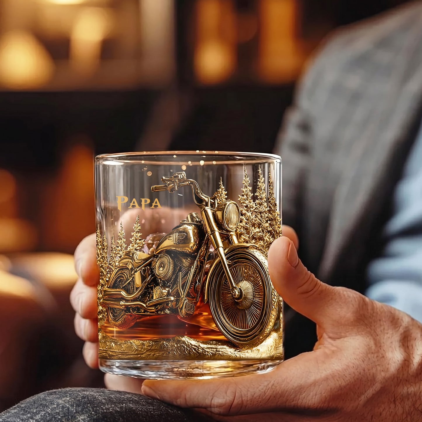 Personalized Motorcycle Cruiser Whiskey Glass - Custom Papa Gift