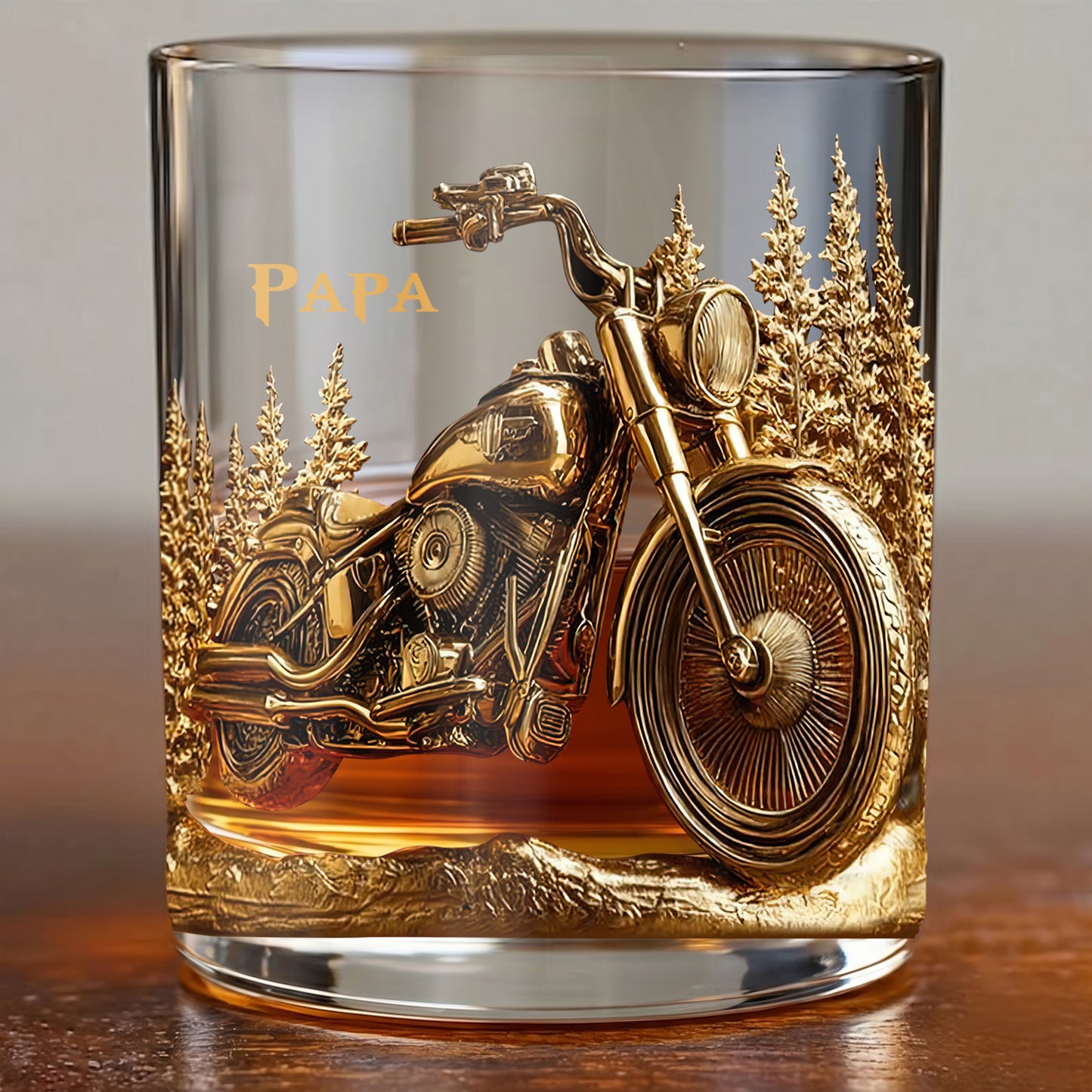 Personalized Motorcycle Cruiser Whiskey Glass - Custom Papa Gift