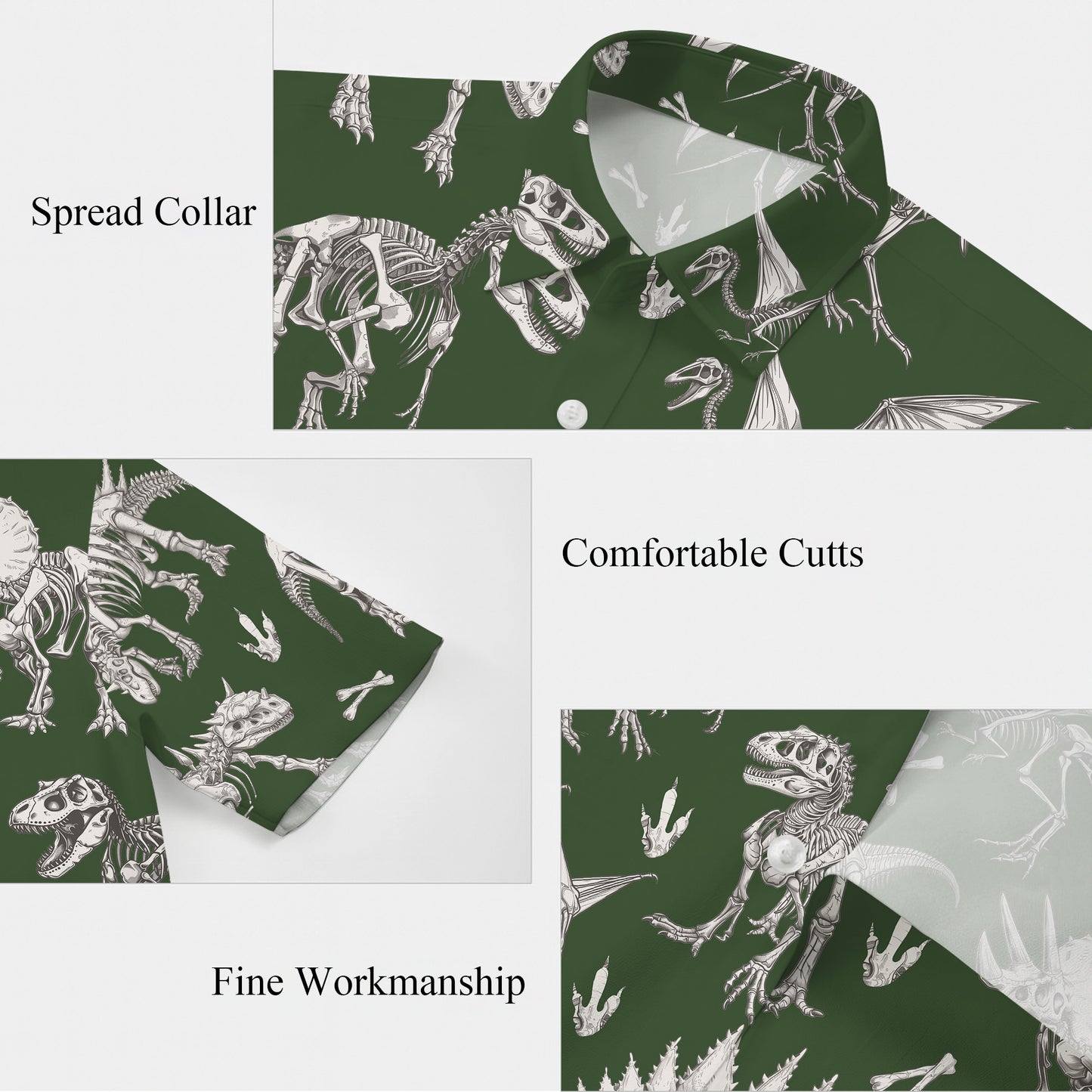 Dinosaur Skeleton Fossil Hawaiian Shirt for Men & Women Green Aloha