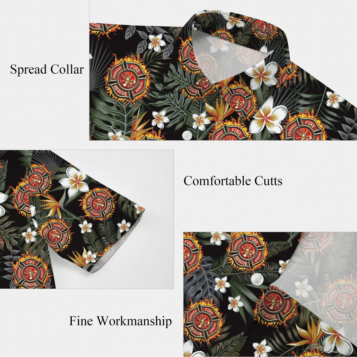 Firefighter Fire Rescue Tropical Floral Hawaiian Shirt for Men & Women Aloha