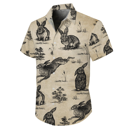Vintage Sketch Rabbit Hawaiian Shirt for Men & Women Retro Aloha