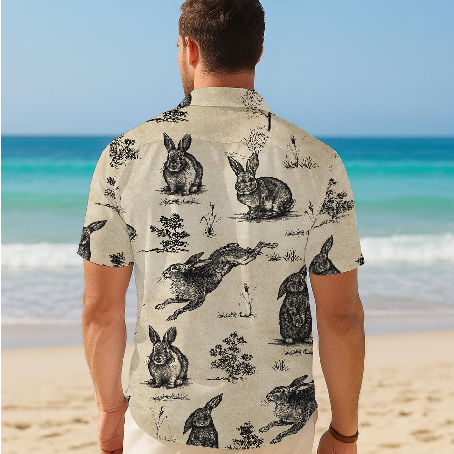 Vintage Sketch Rabbit Hawaiian Shirt for Men & Women Retro Aloha