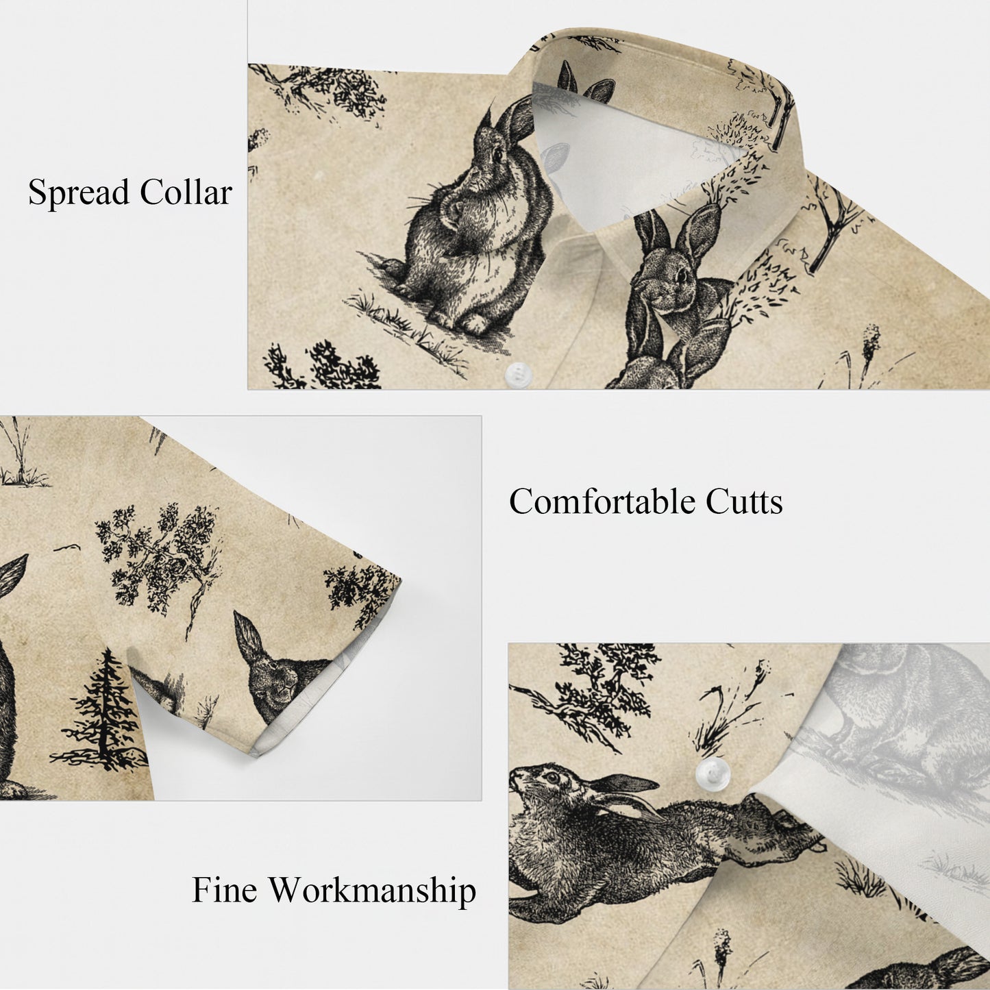 Vintage Sketch Rabbit Hawaiian Shirt for Men & Women Retro Aloha