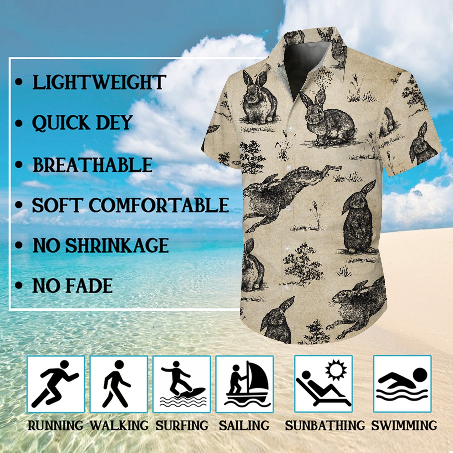 Vintage Sketch Rabbit Hawaiian Shirt for Men & Women Retro Aloha