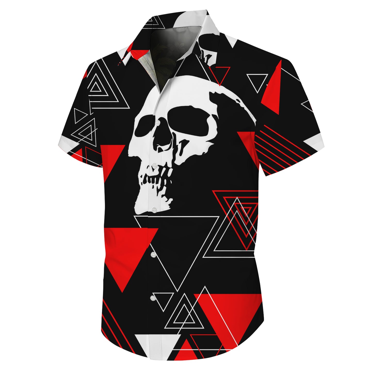 Geometric Skull Red Black Hawaiian Shirt for Men & Women Edgy Aloha