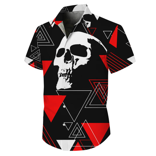 Geometric Skull Red Black Hawaiian Shirt for Men & Women Edgy Aloha