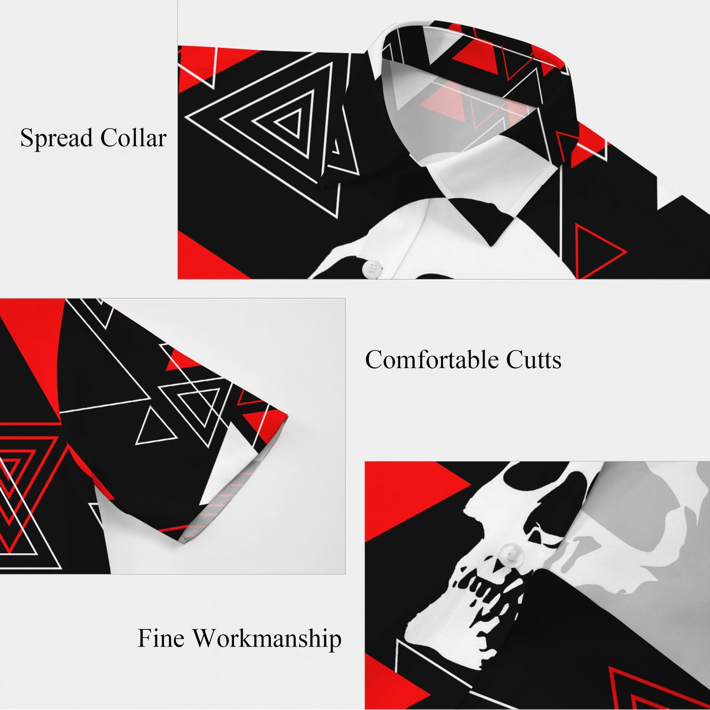 Geometric Skull Red Black Hawaiian Shirt for Men & Women Edgy Aloha