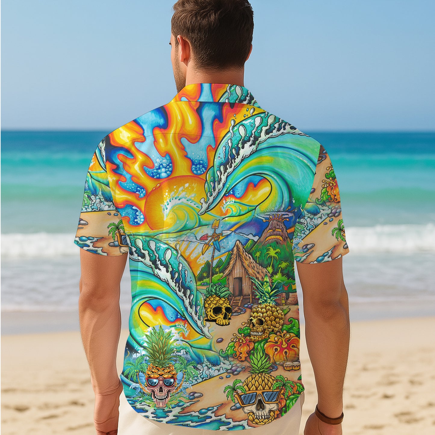 Psychedelic Pineapple Skull Surf Hawaiian Shirt for Men & Women Aloha