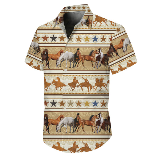 Western Cowboy Horse Rodeo Hawaiian Shirt for Men & Women Country Aloha