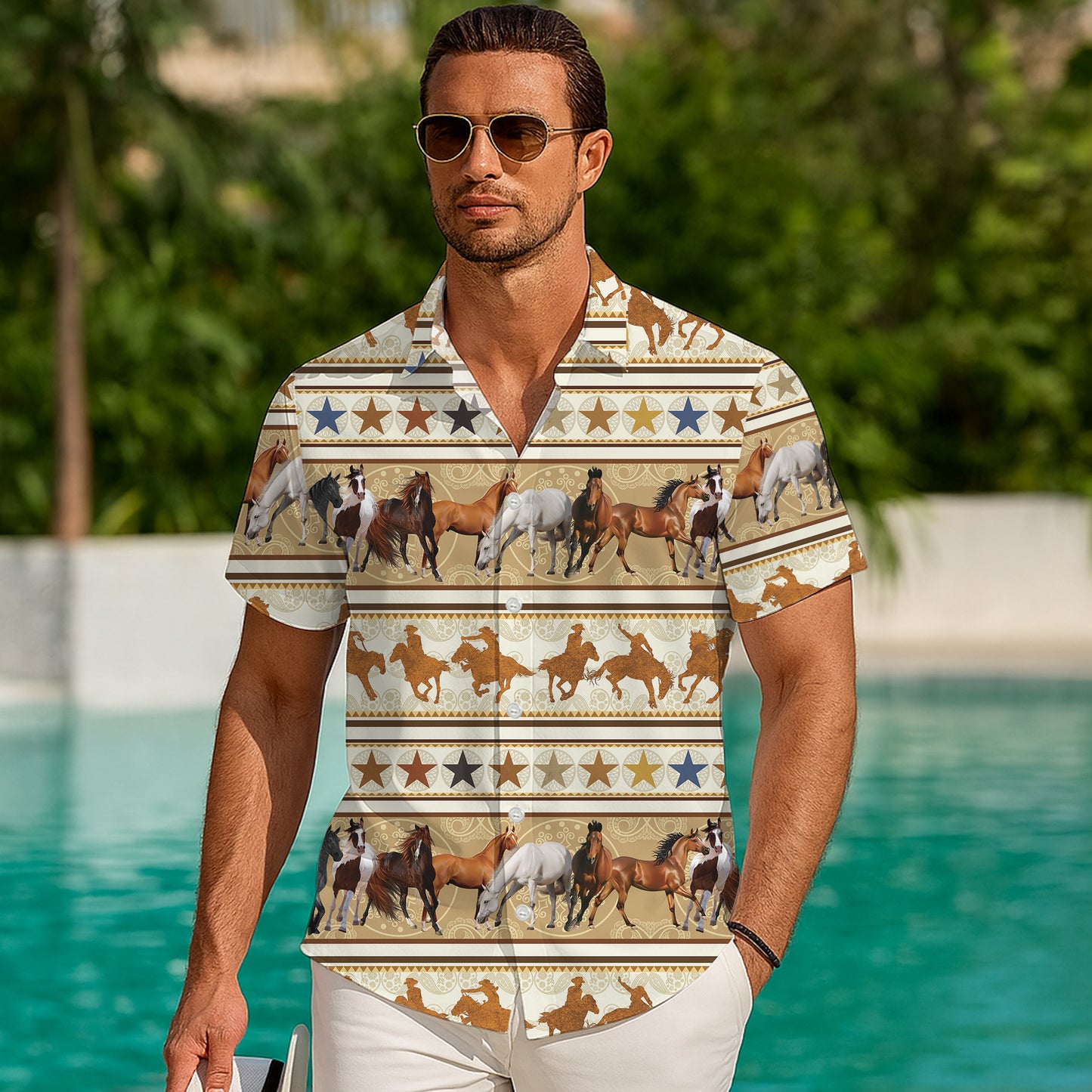 Western Cowboy Horse Rodeo Hawaiian Shirt for Men & Women Country Aloha