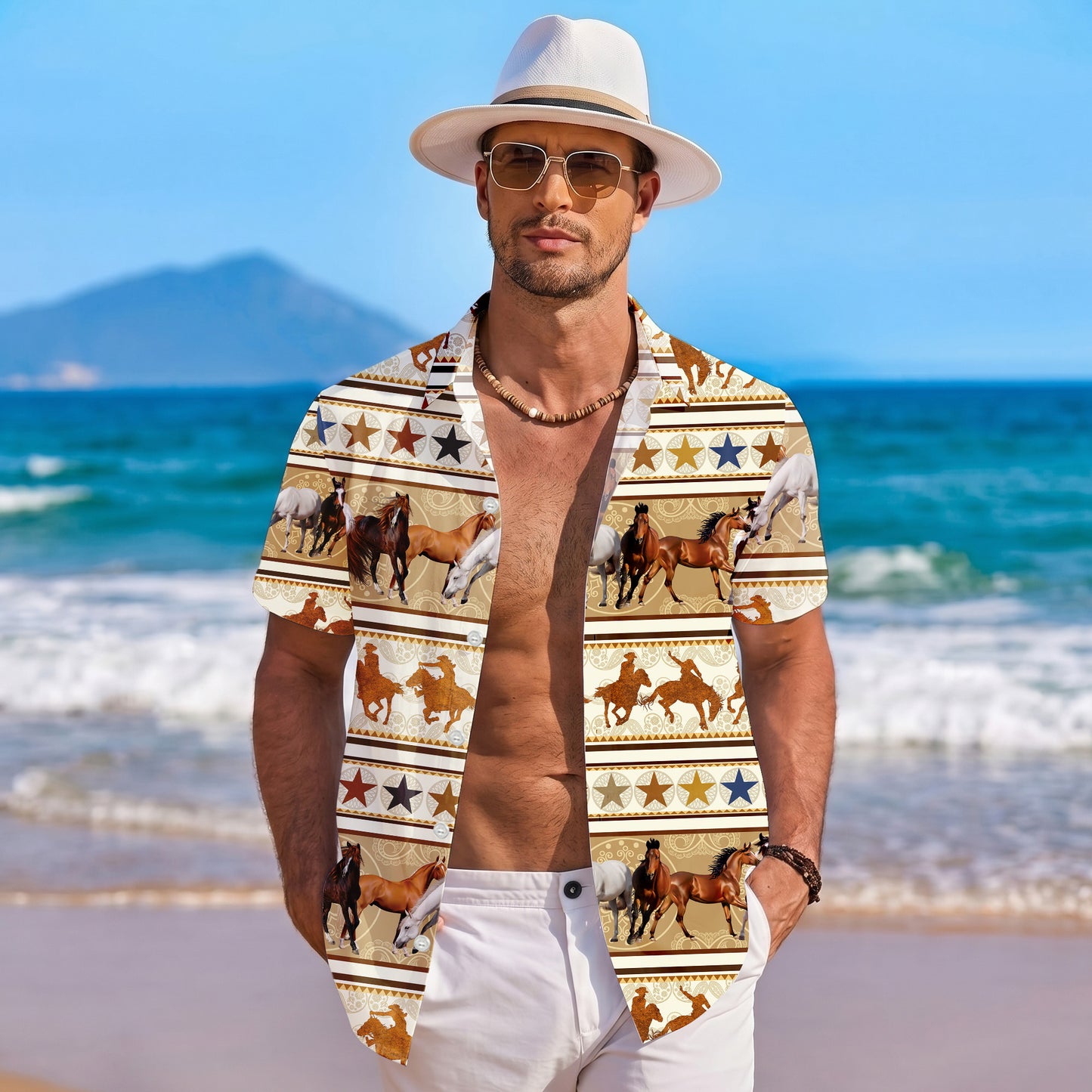 Western Cowboy Horse Rodeo Hawaiian Shirt for Men & Women Country Aloha