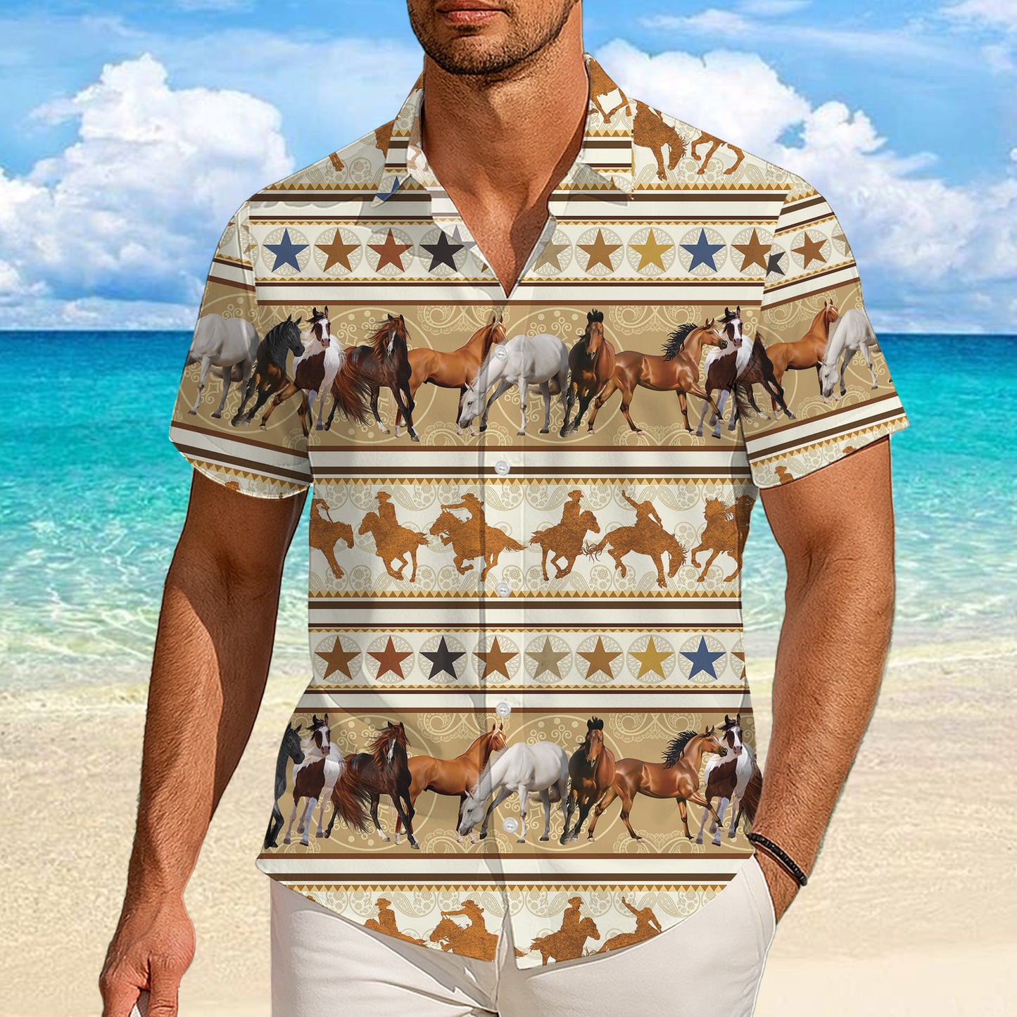 Western Cowboy Horse Rodeo Hawaiian Shirt for Men & Women Country Aloha