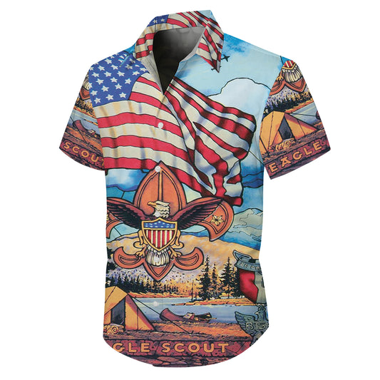 Eagle Scout American Flag Camping Hawaiian Shirt for Men & Women Aloha