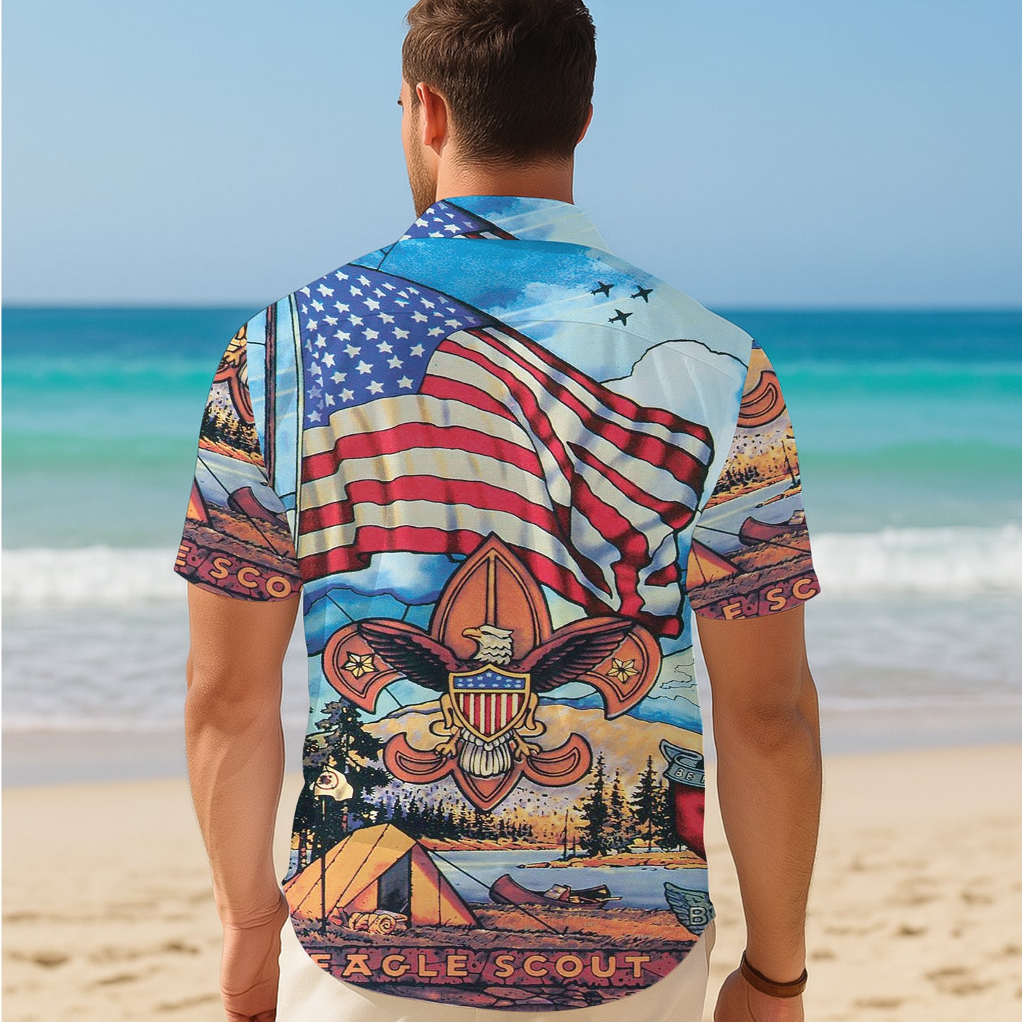 Eagle Scout American Flag Camping Hawaiian Shirt for Men & Women Aloha