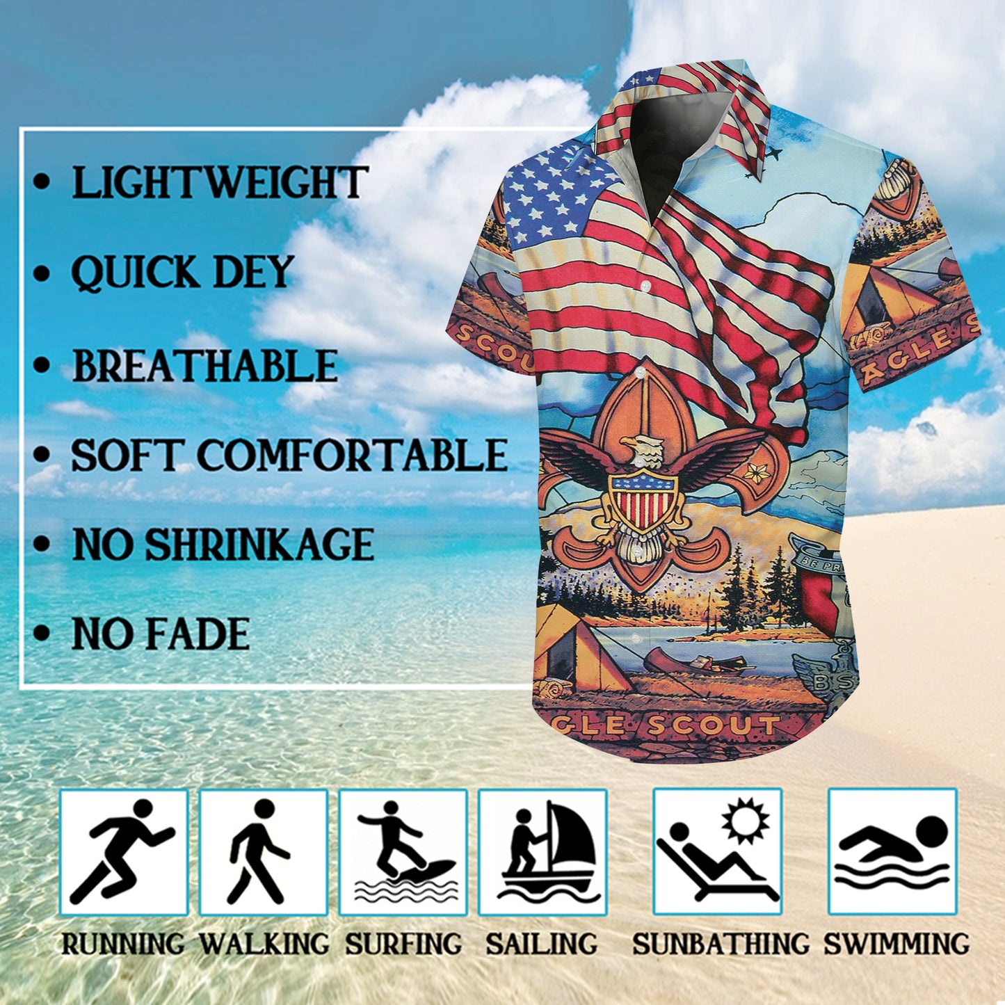Eagle Scout American Flag Camping Hawaiian Shirt for Men & Women Aloha