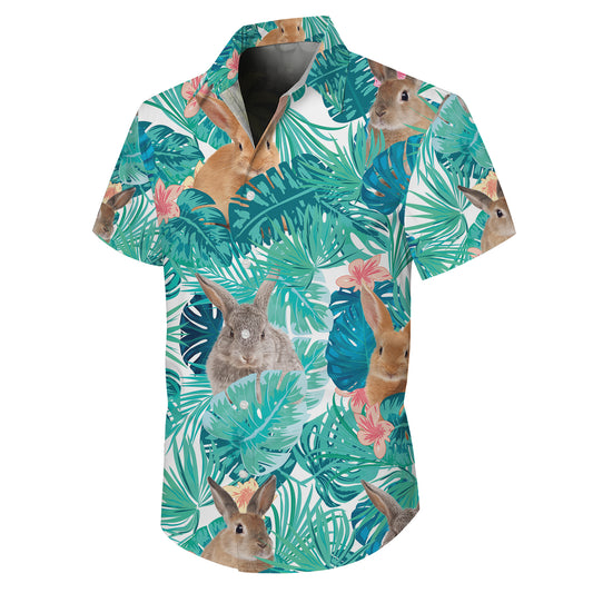 Cute Bunny Rabbit Tropical Palm Leaf Hawaiian Shirt for Men & Women Aloha