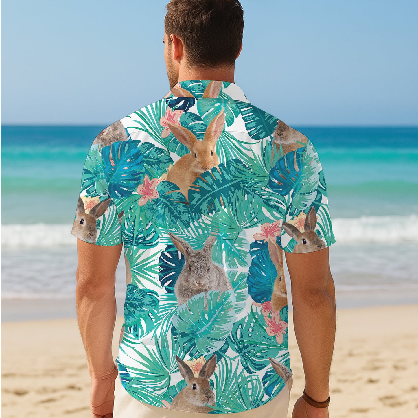 Cute Bunny Rabbit Tropical Palm Leaf Hawaiian Shirt for Men & Women Aloha
