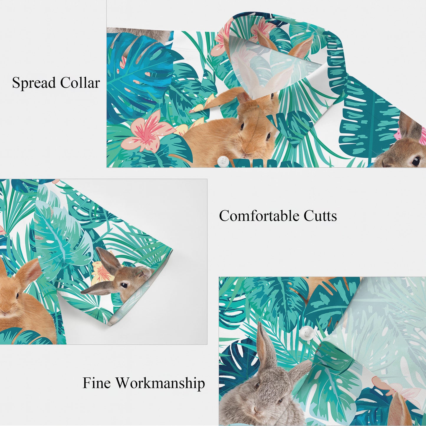 Cute Bunny Rabbit Tropical Palm Leaf Hawaiian Shirt for Men & Women Aloha