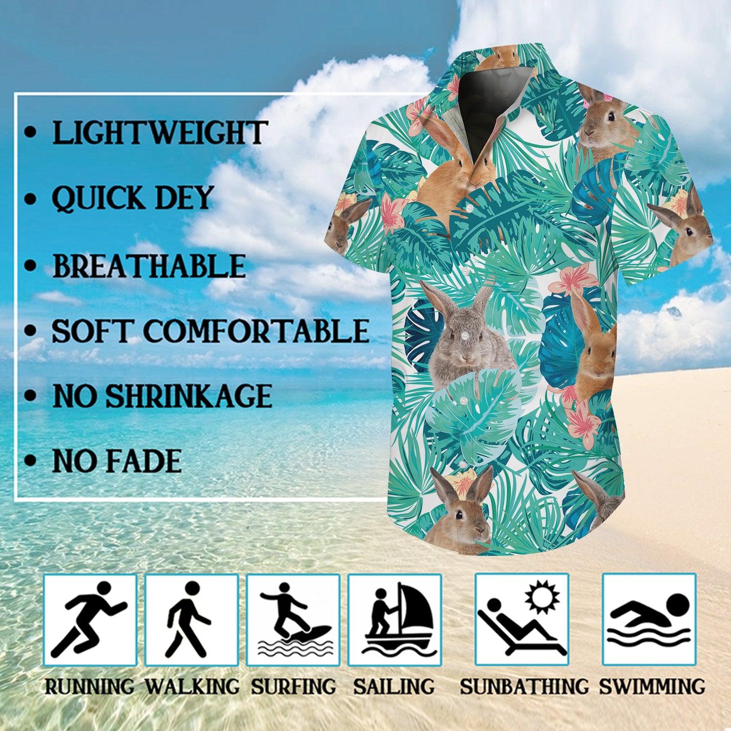 Cute Bunny Rabbit Tropical Palm Leaf Hawaiian Shirt for Men & Women Aloha