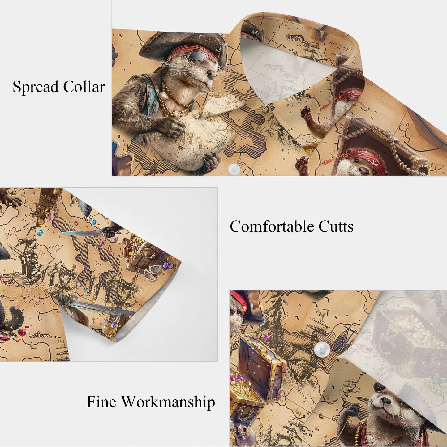 Otter Hawaiian Shirt, Otter Button Up Shirt for Men, Tropical Short Sleeve Beach Vacation Summer Casual Shirt - 008